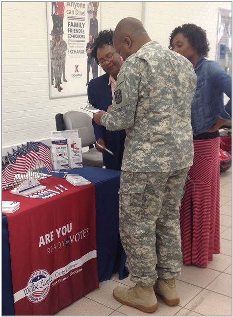 Soldier registering to vote