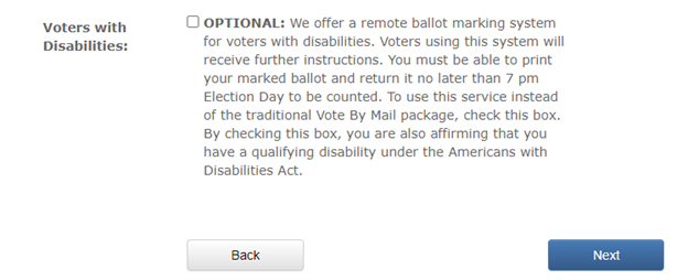Voters with Disabilities checkbox on request form